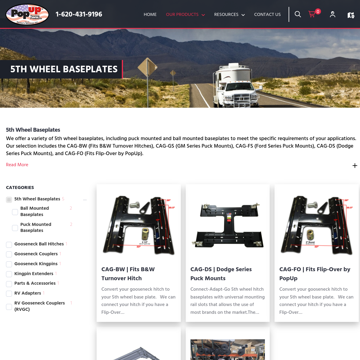 Screenshot of the PopUp Towing Products website