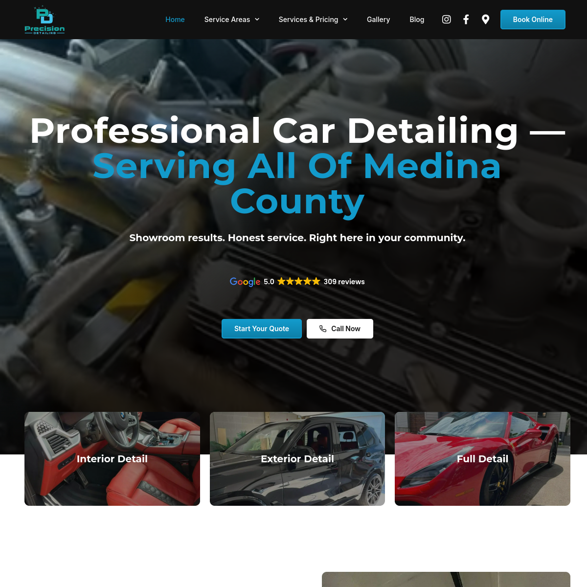 Screenshot of the Precision Detailing LLC - Ceramic Coating, Paint Correction, Auto Detailing & Window Tint website