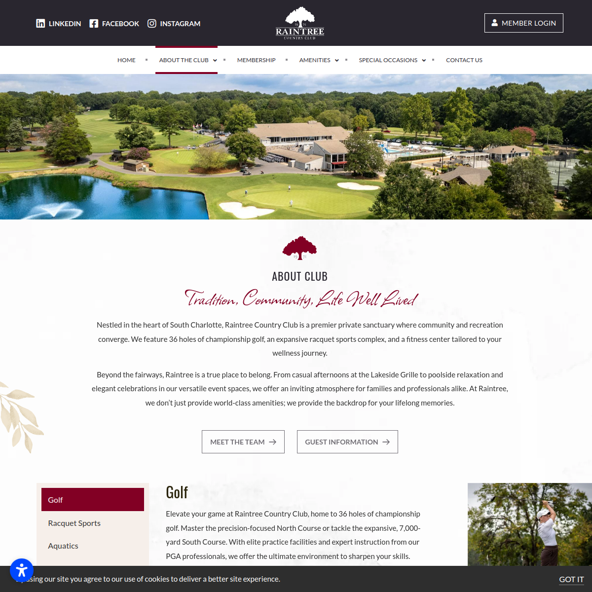 Screenshot of the Raintree Country Club website