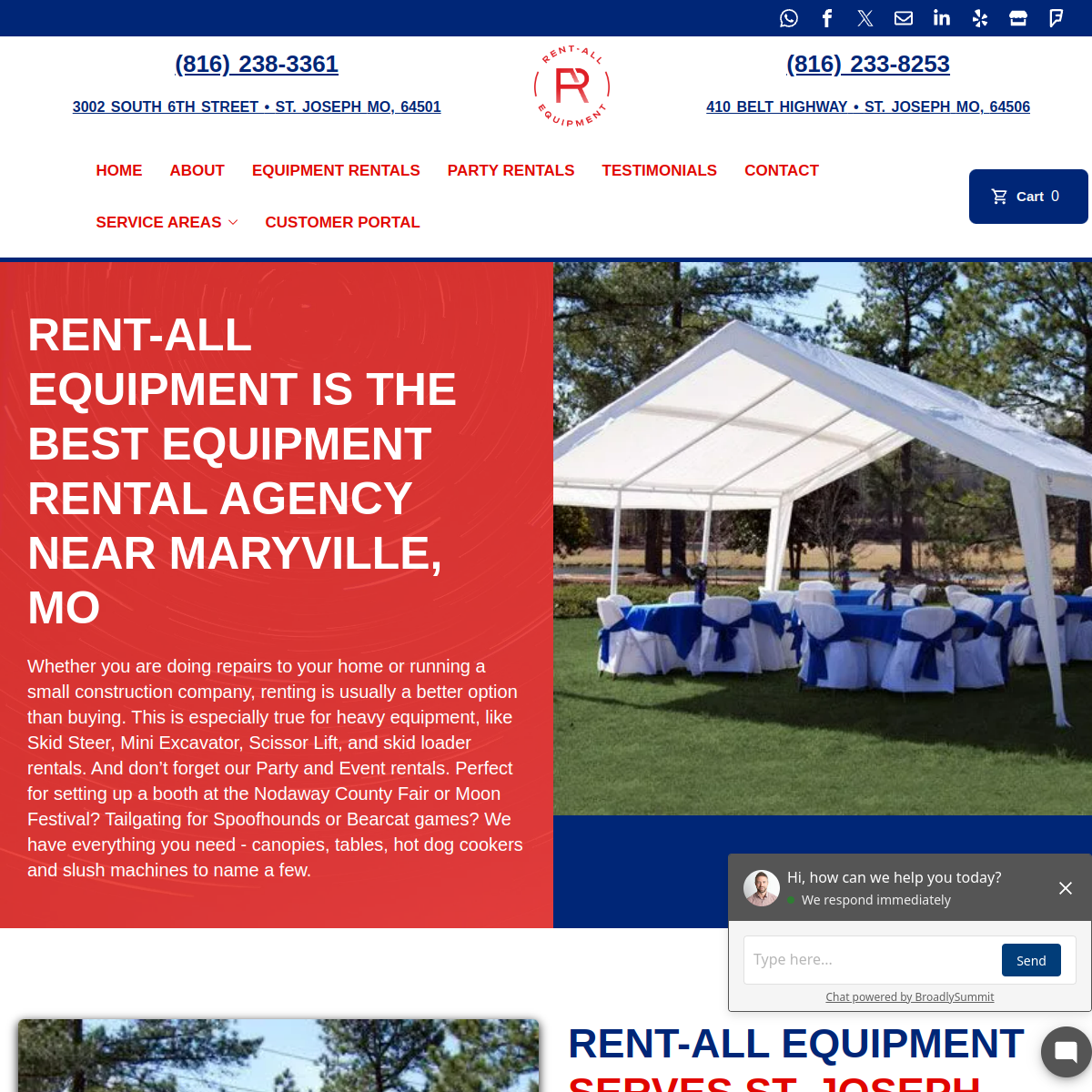 Screenshot of the Rent-All Equipment website
