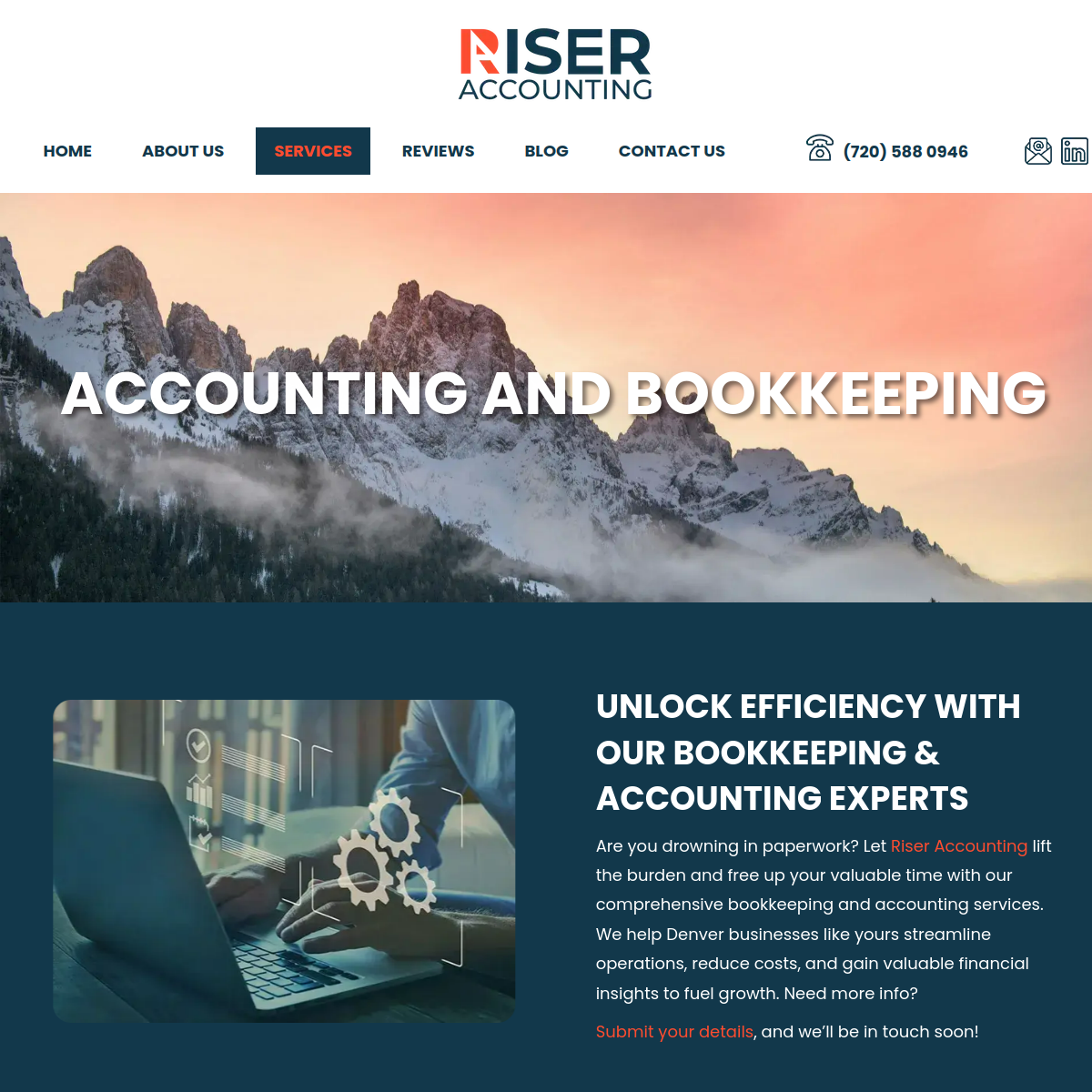 Screenshot of the Riser Accounting website