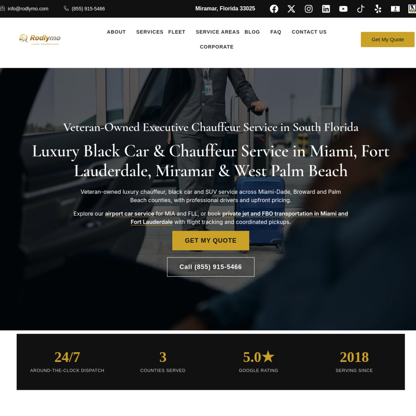 Screenshot of the Rodlymo Luxury Transportation website