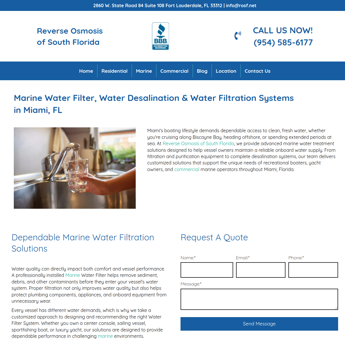 Screenshot of the Reverse Osmosis Watermakers of South Florida website