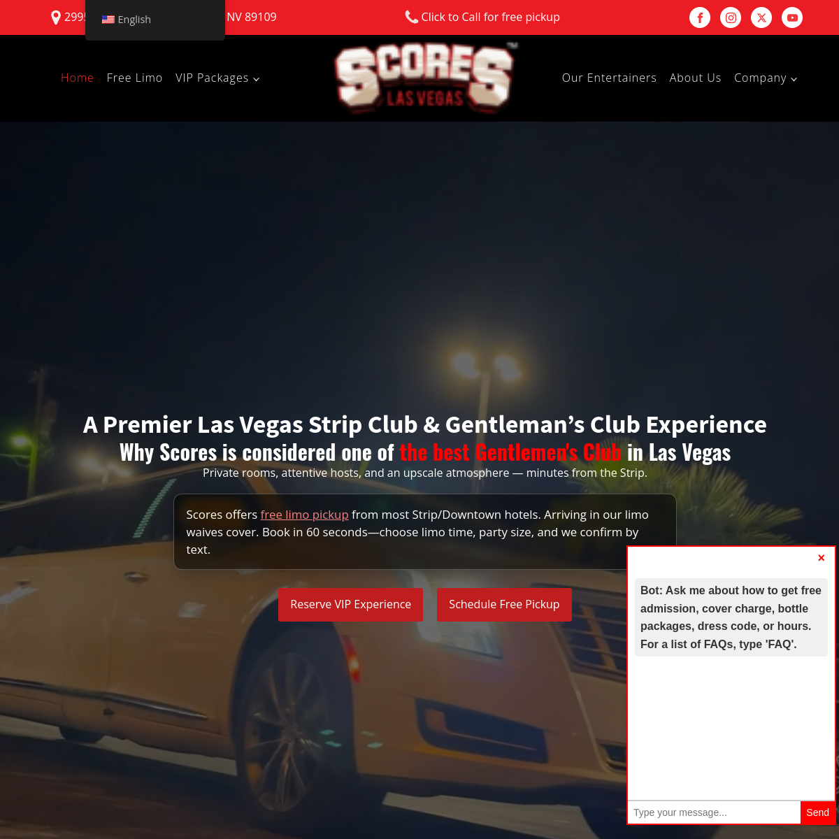 Screenshot of the Scores Las Vegas Gentleman's Club website