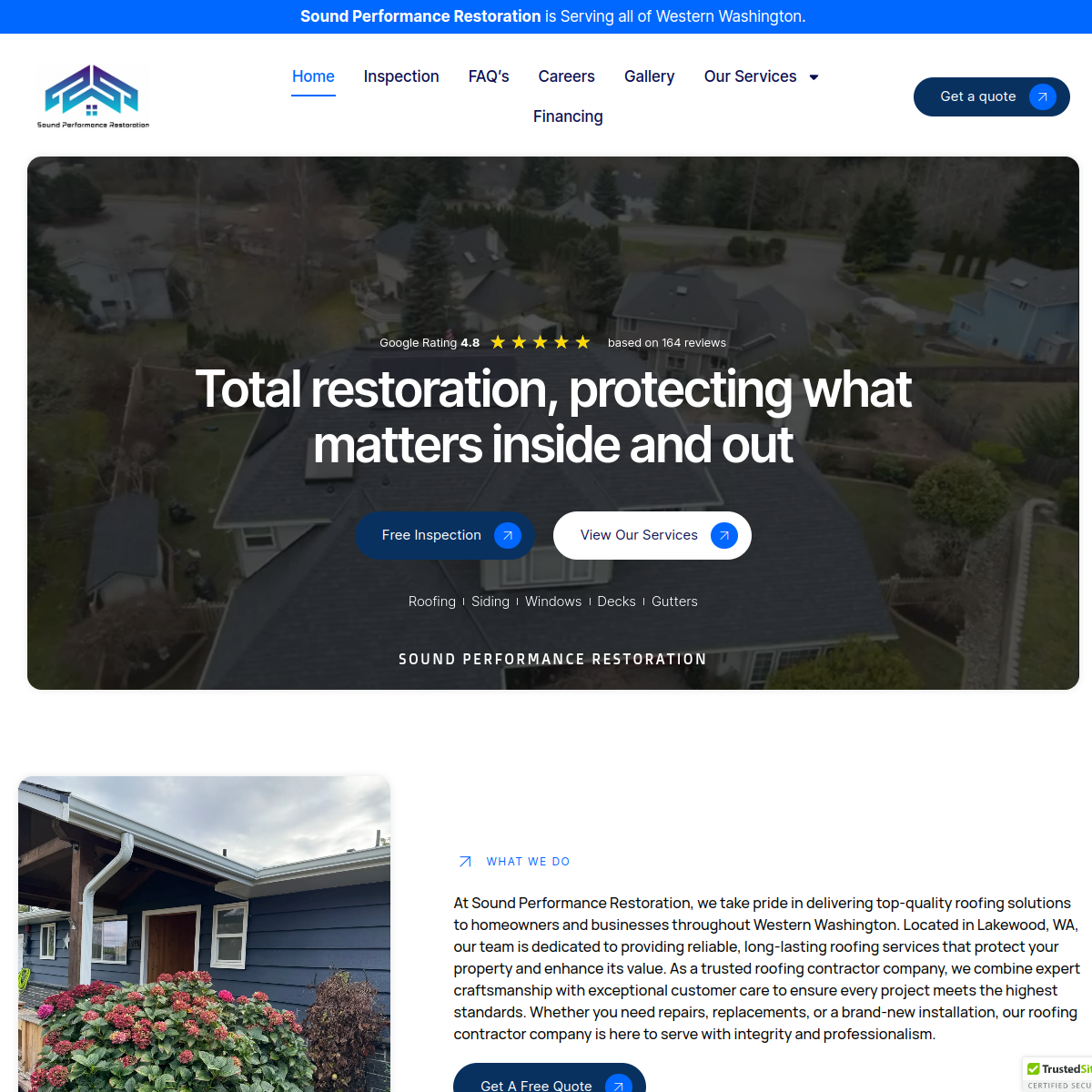 Screenshot of the Sound Performance Roofing website