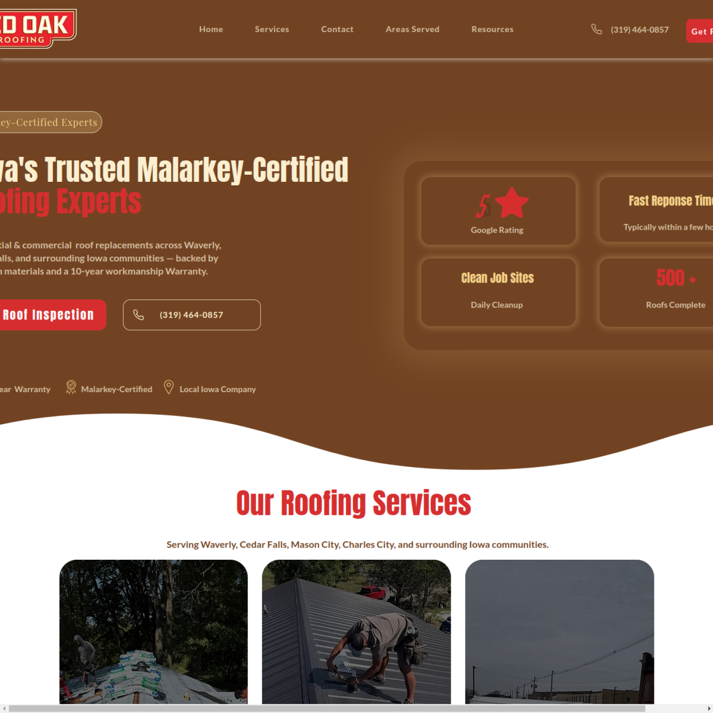 Screenshot of the Stutzman Roofing and Construction website