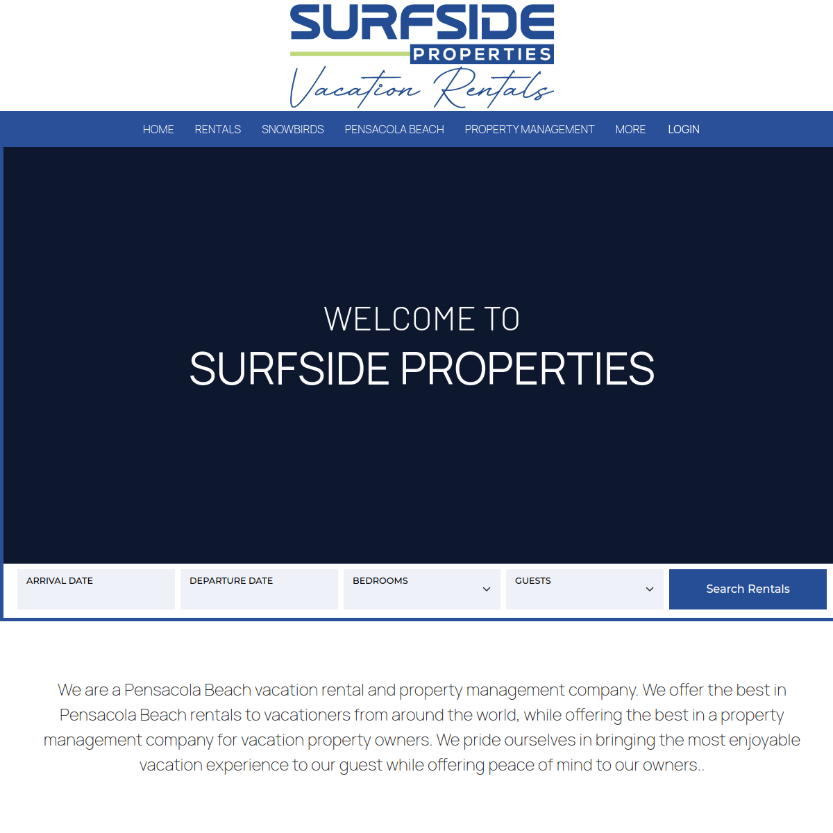 Screenshot of the Surfside Properties website