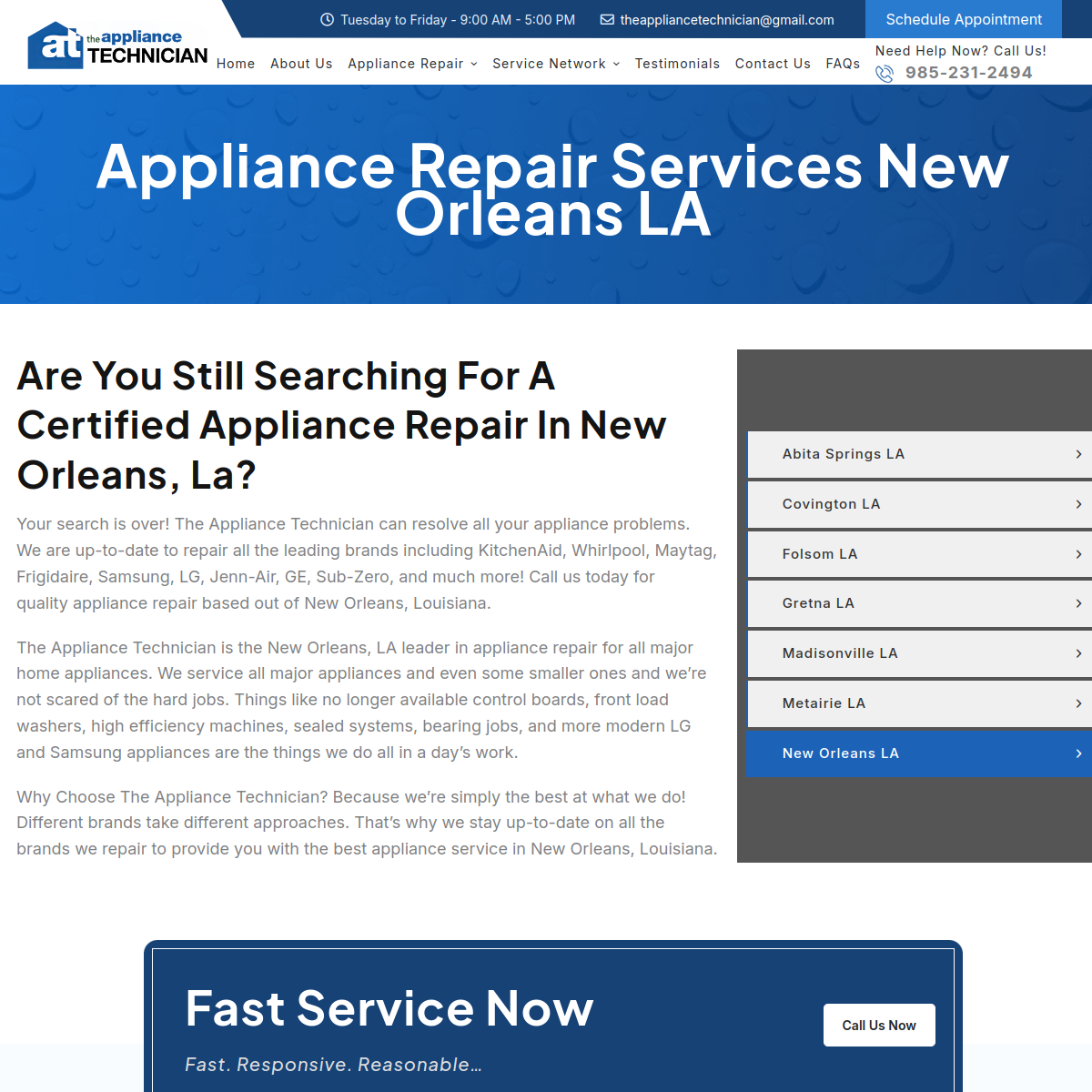 Screenshot of the The Appliance Technician website