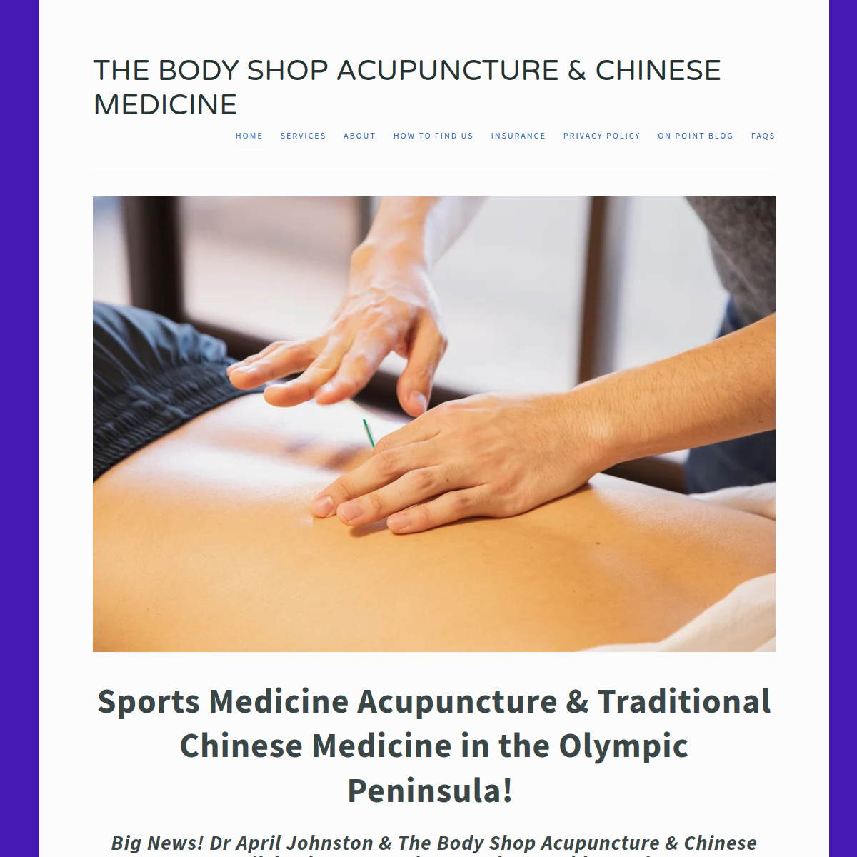 Screenshot of the The Body Shop Acupuncture website