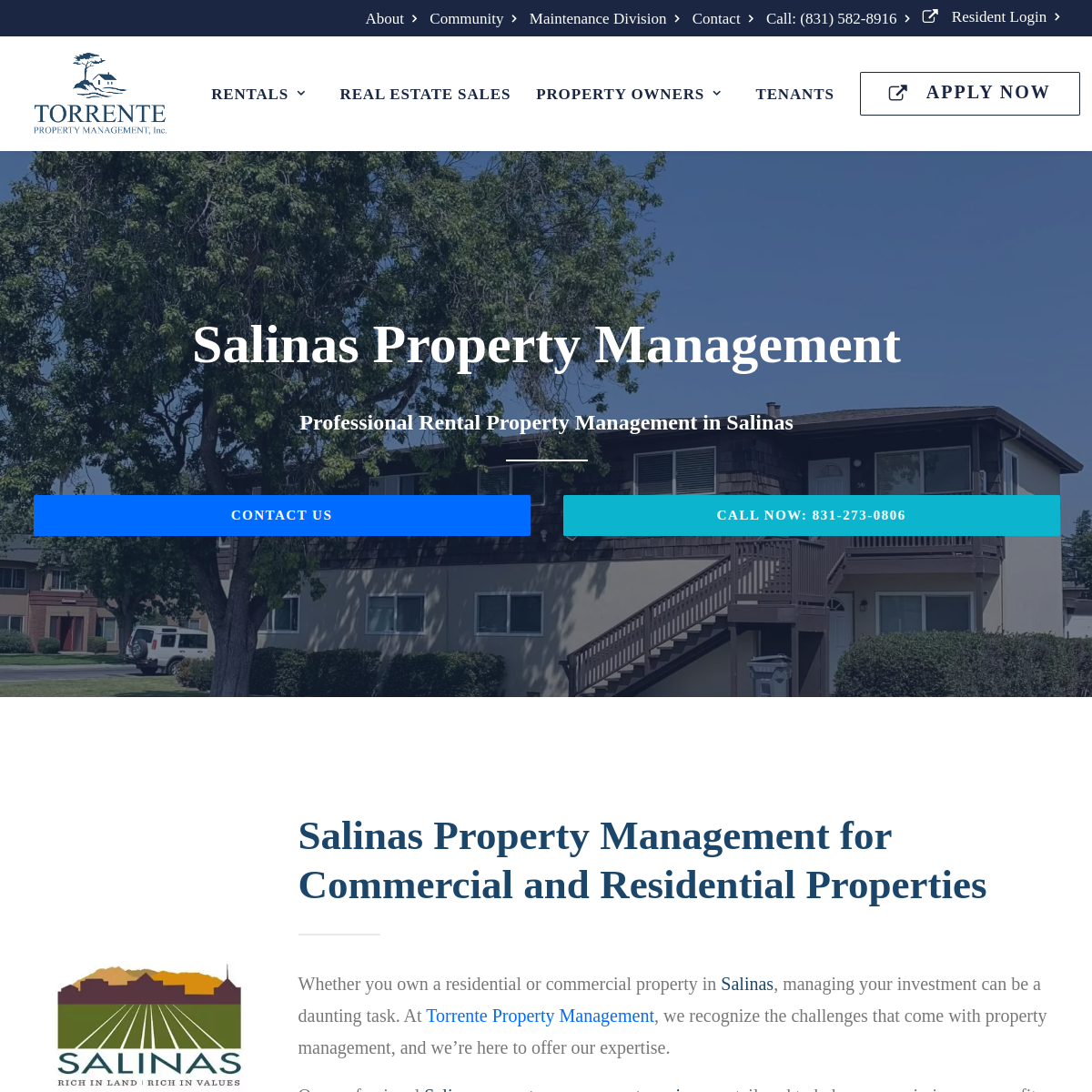Screenshot of the Torrente Property Management, Inc. website
