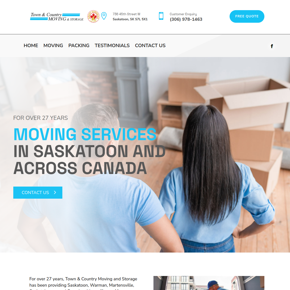Screenshot of the Town & Country Moving website