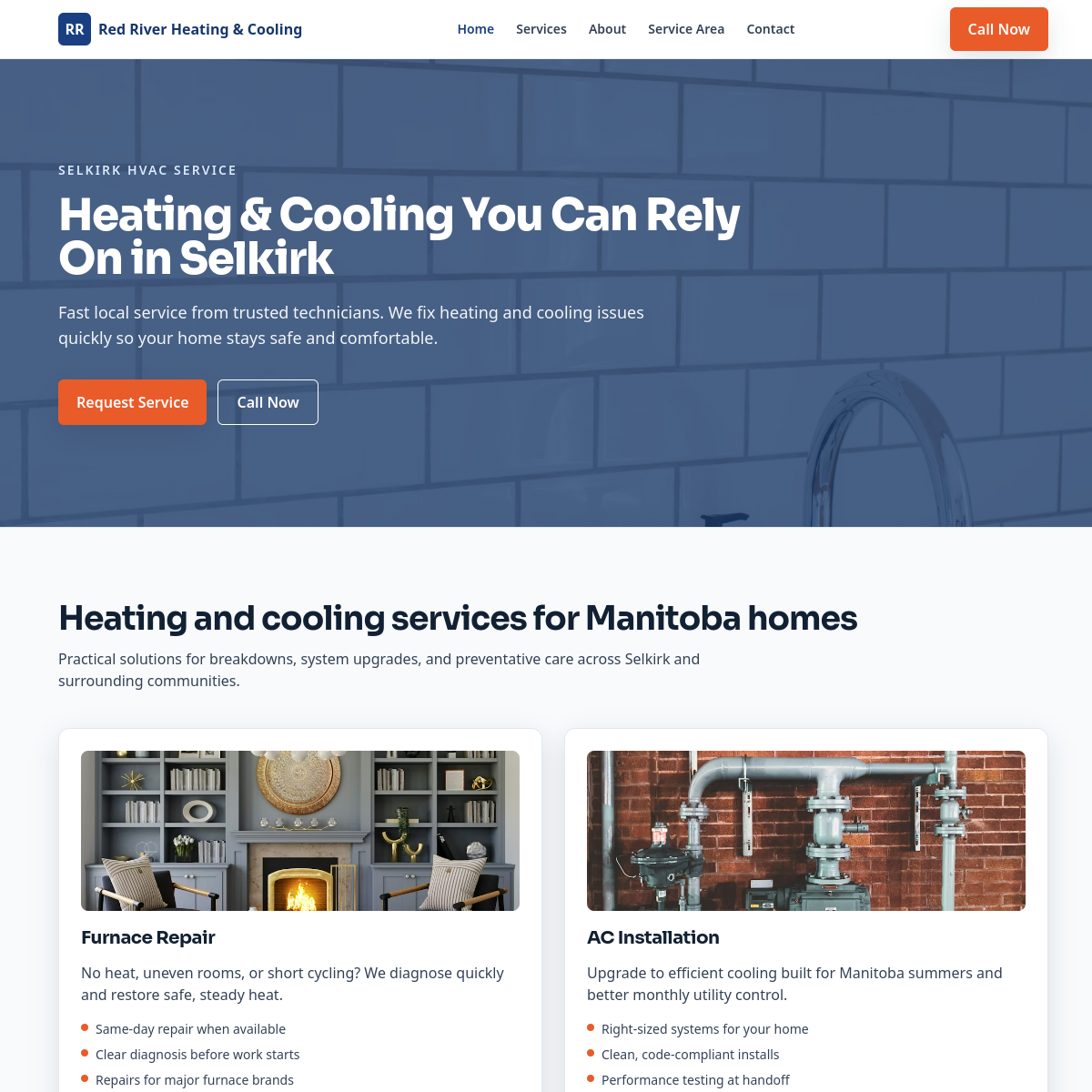 Red River Heating & Cooling website preview