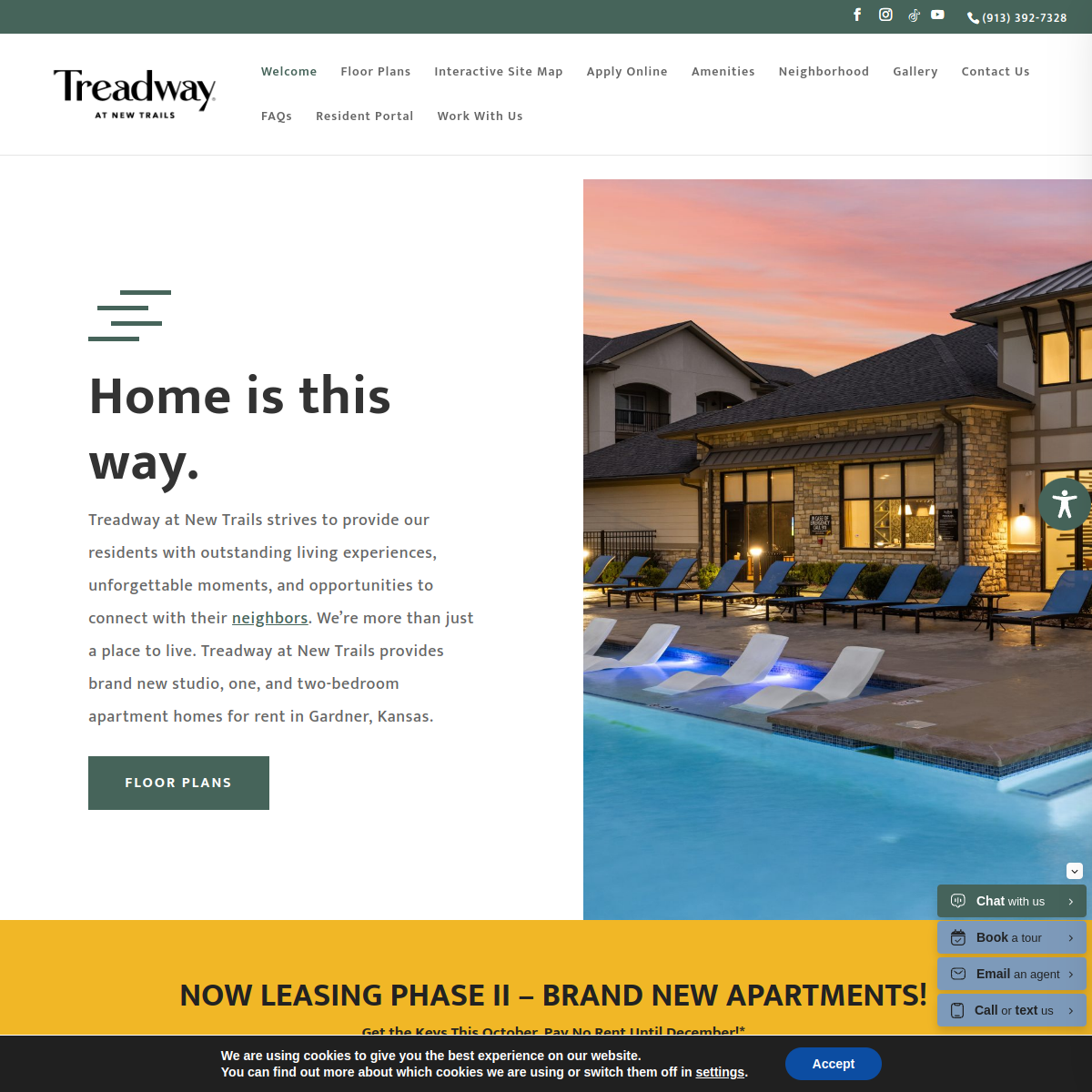 Screenshot of the Treadway at New Trails Apartments website