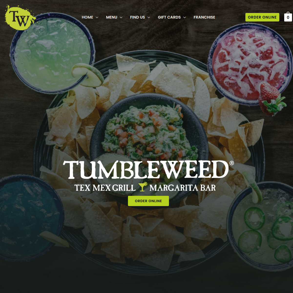 Screenshot of the Tumbleweed Tex Mex Grill & Margarita Bar website