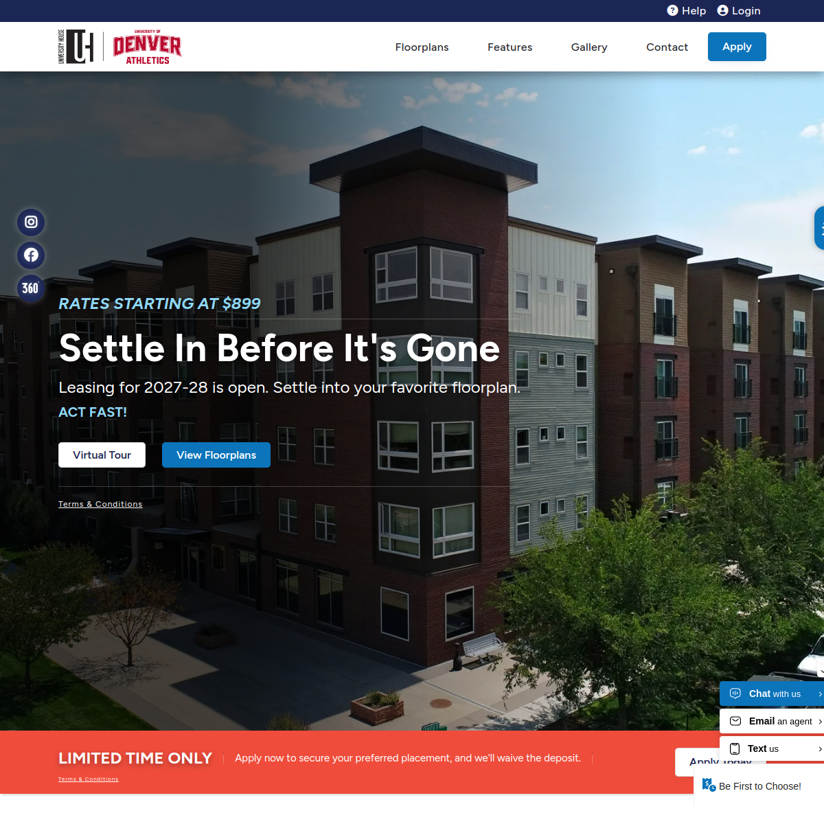 Screenshot of the University House Denver website