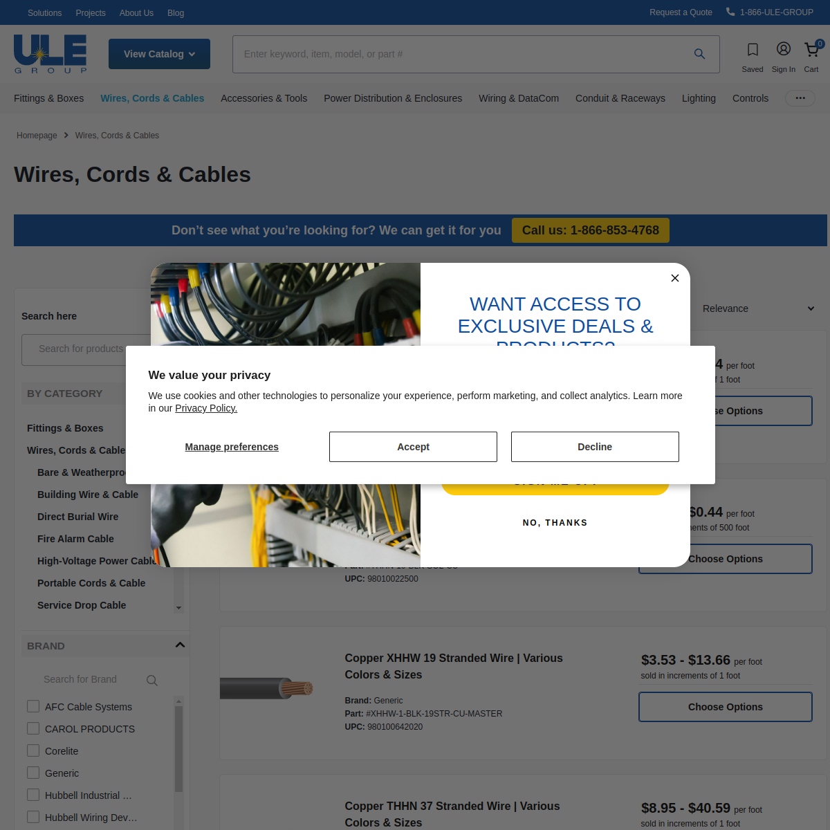 Screenshot of the ULE Group website
