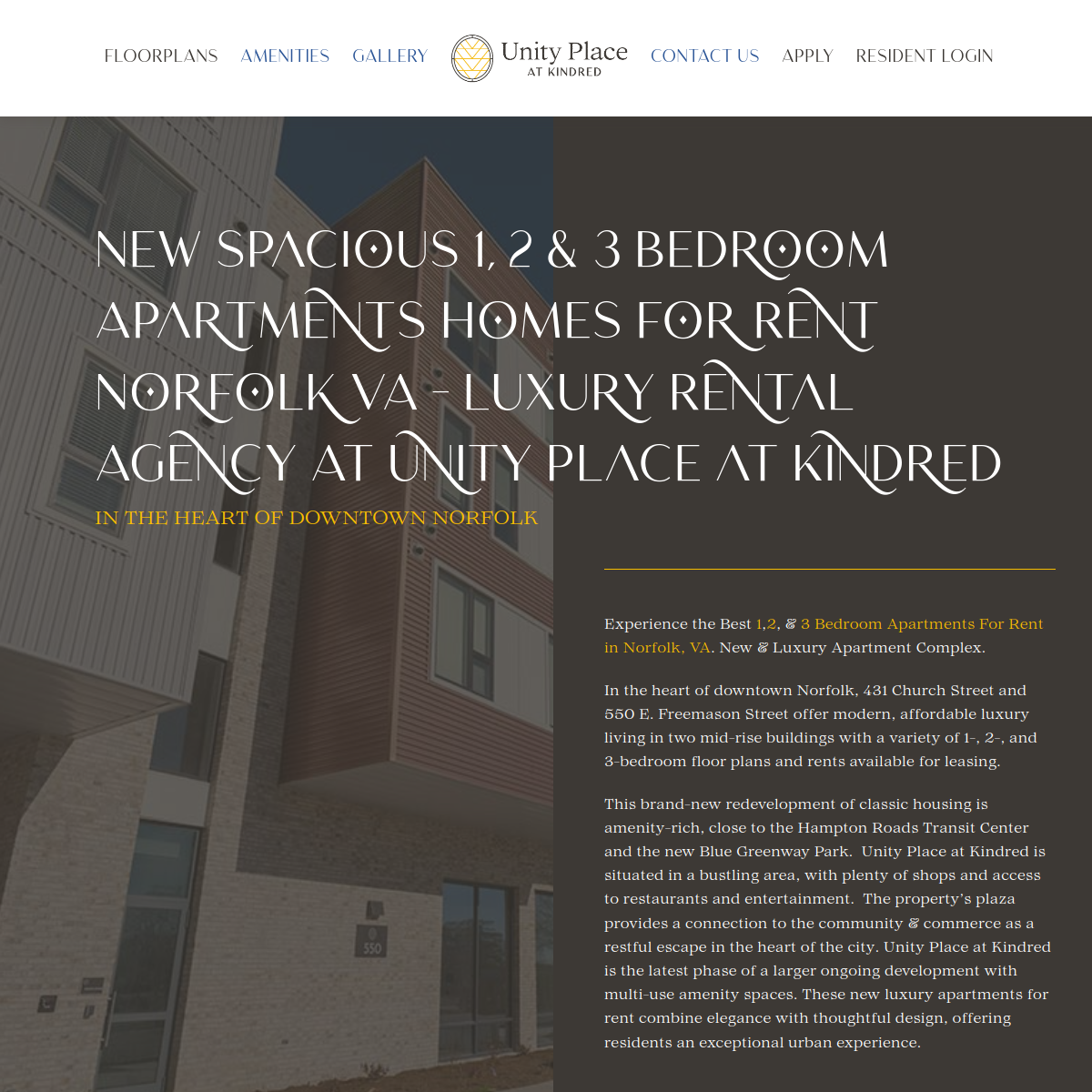 Screenshot of the Unity Place at Kindred website