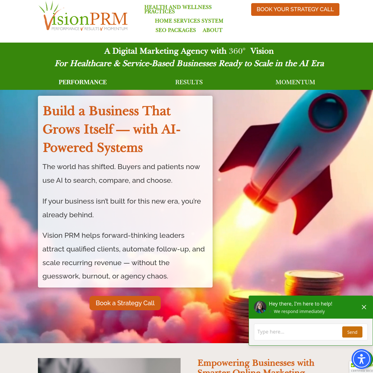 Screenshot of the Vision PRM Digital Marketing website