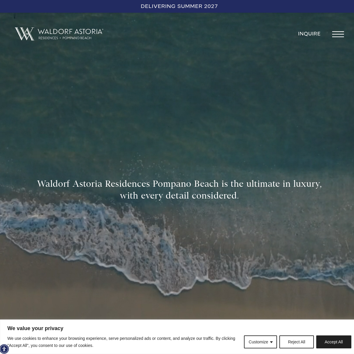 Screenshot of the Waldorf Astoria Residences website