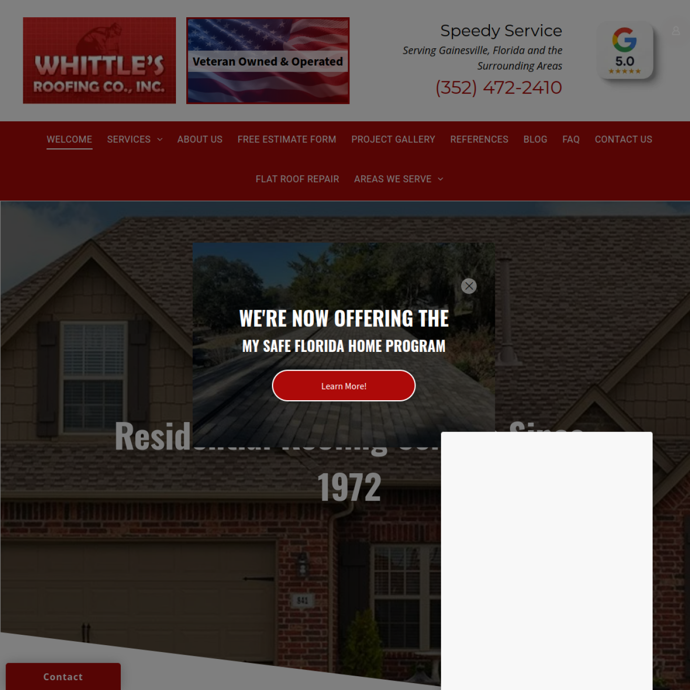 Screenshot of the Whittle's Roofing Co Inc website