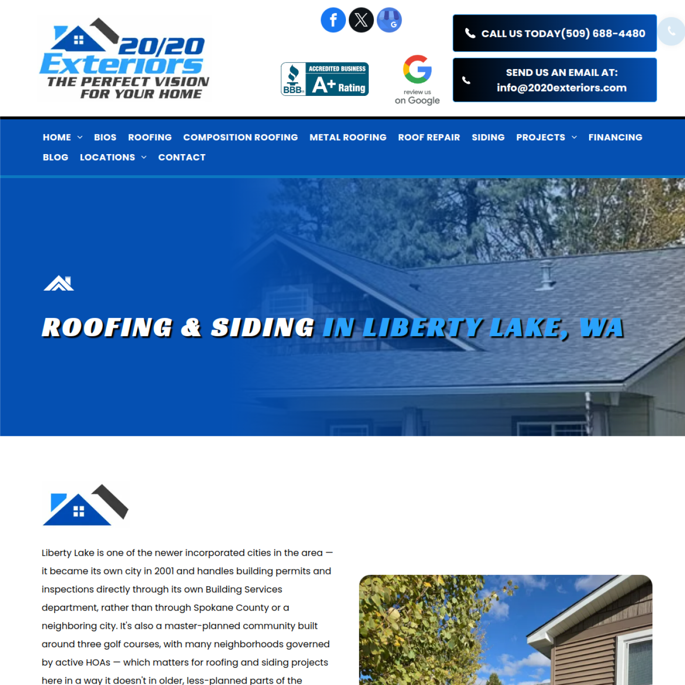 Screenshot of the 20/20 Exteriors website