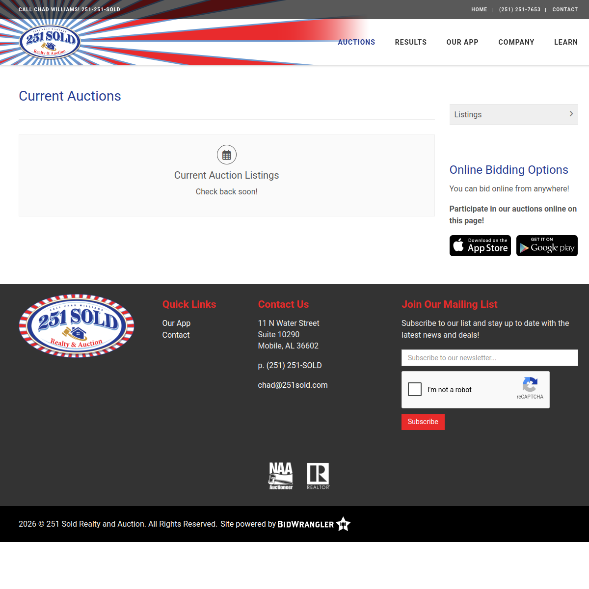 Screenshot of the 251SOLD Realty & Auction website