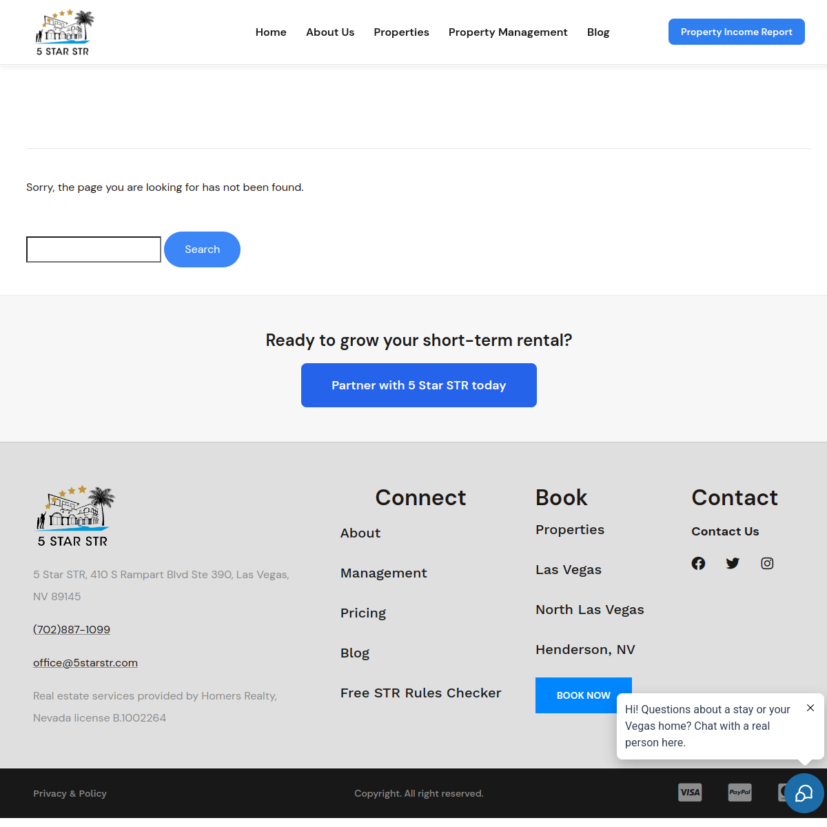 Screenshot of the 5 Star STR website