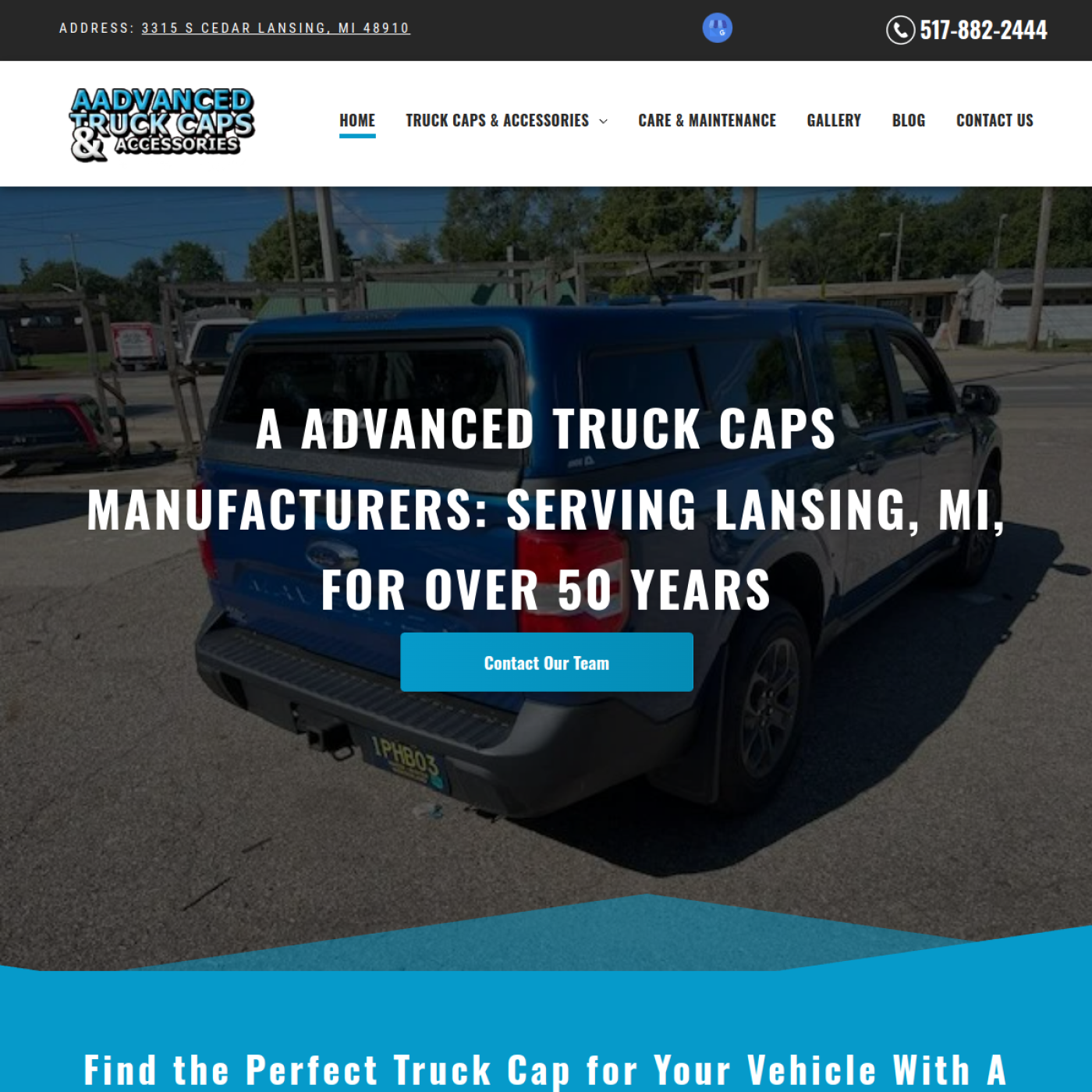 Screenshot of the A Advanced Truck Caps & Accessories website