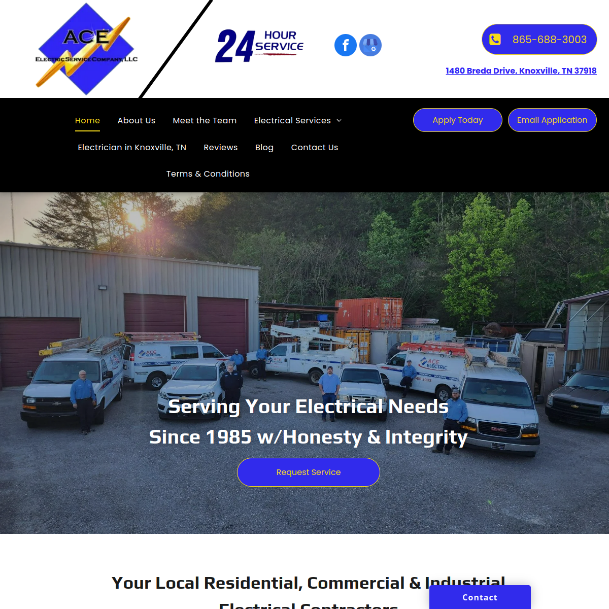 Screenshot of the Ace Electric Service Co., LLC website