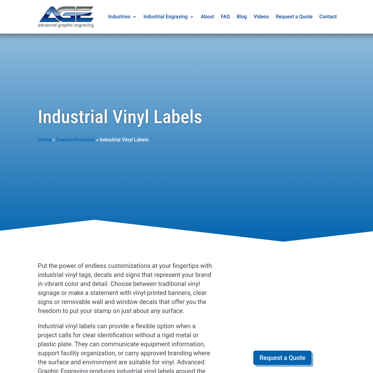 Screenshot of the Advanced Graphic Engraving website