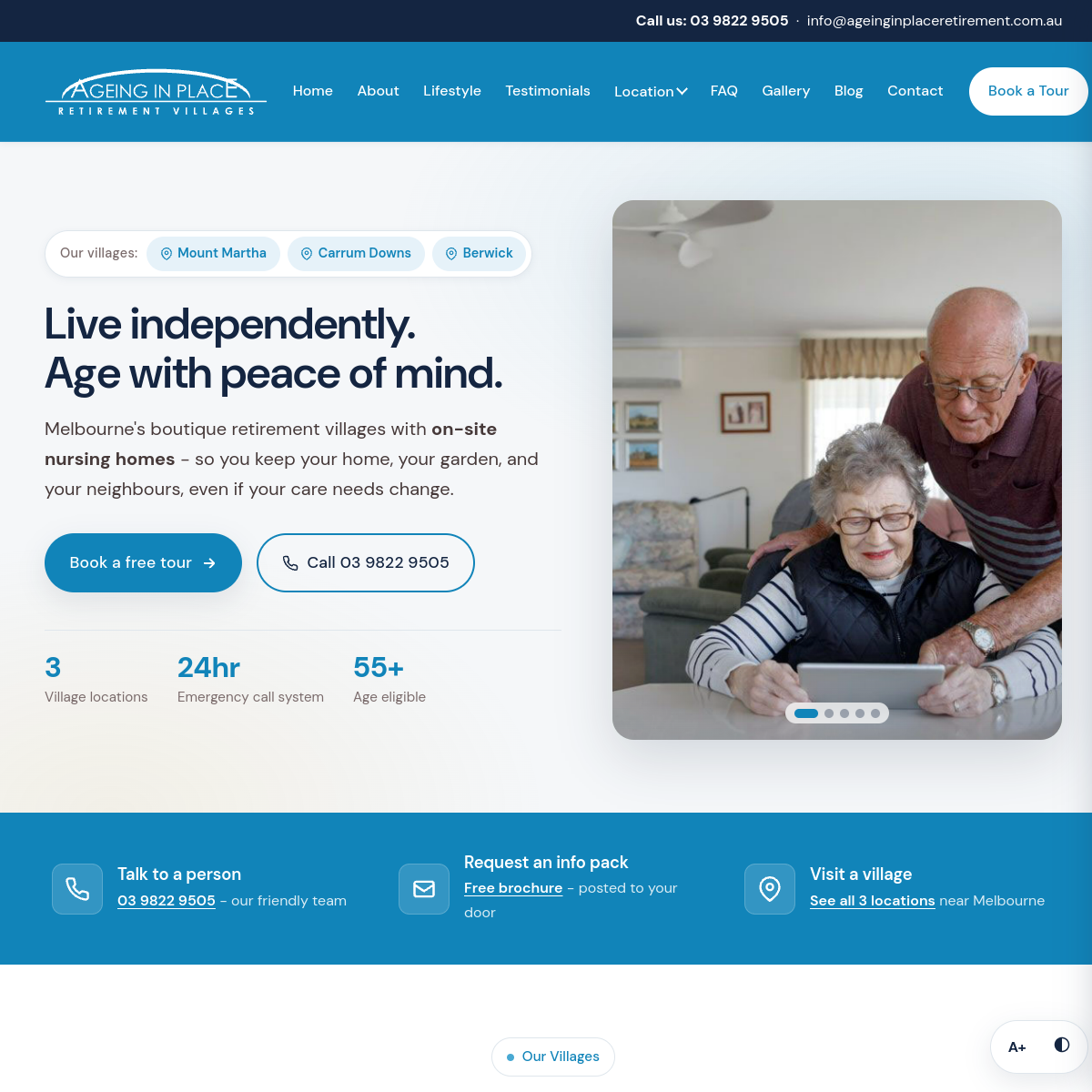 Screenshot of the Ageing In Place Retirement Villages website