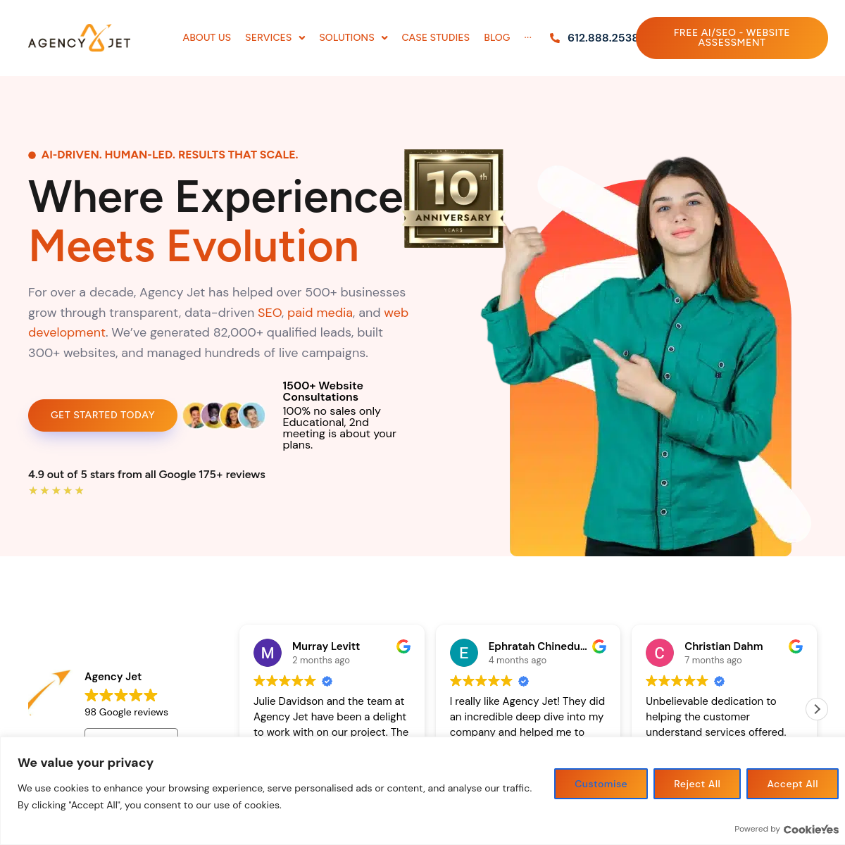Screenshot of the Agency Jet website