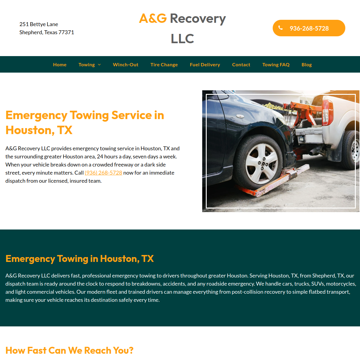 Screenshot of the A&G Recovery LLC website