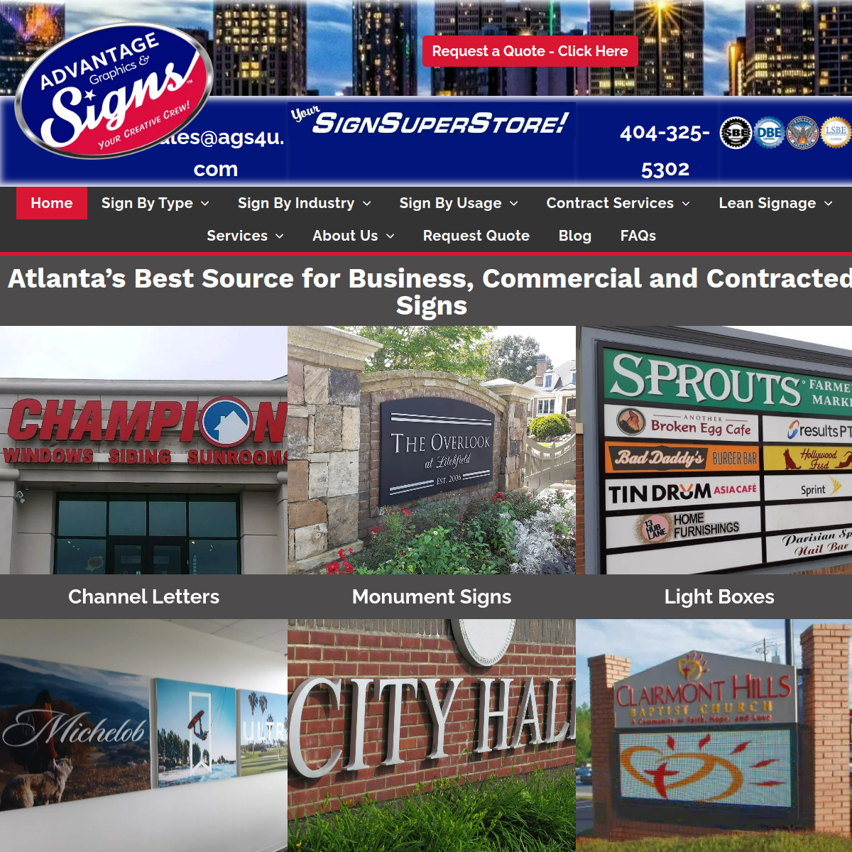 Screenshot of the Advantage Graphics and Signs website