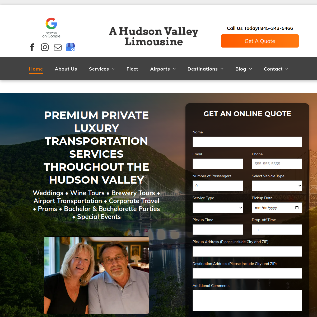 Screenshot of the A Hudson Valley Limousine website