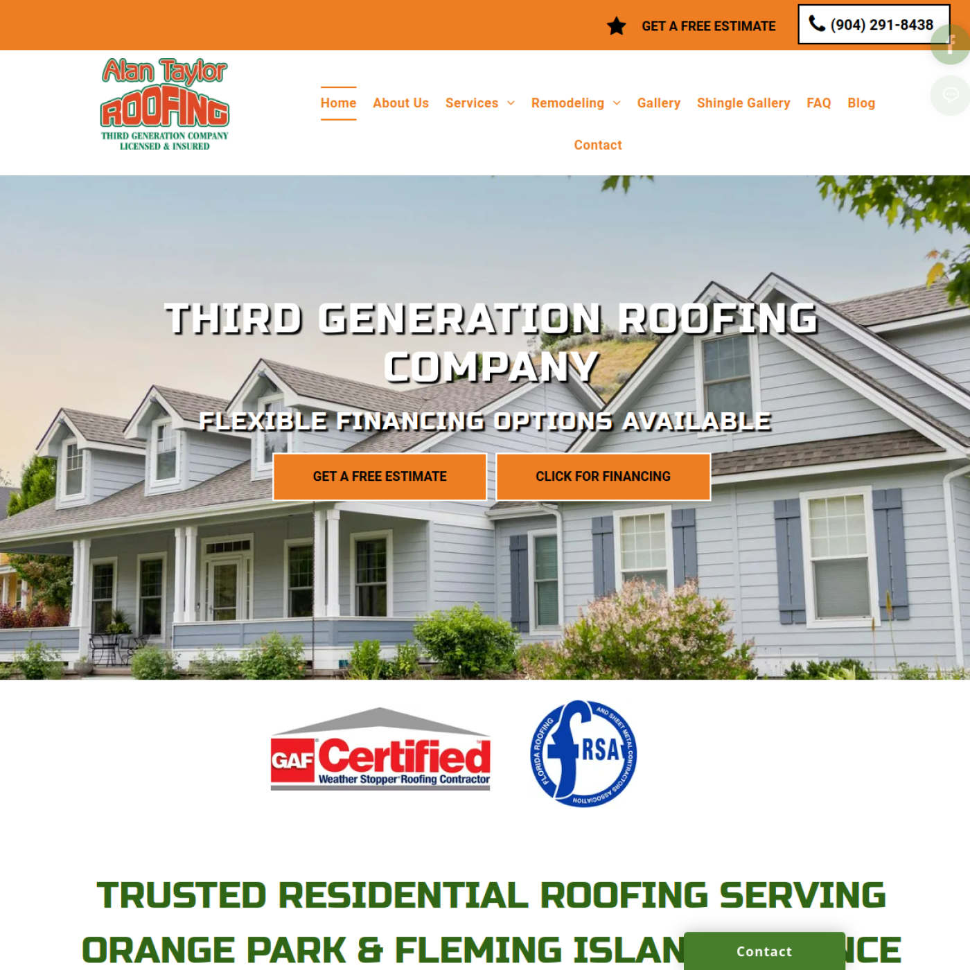 Screenshot of the Alan Taylor Roofing LLC website