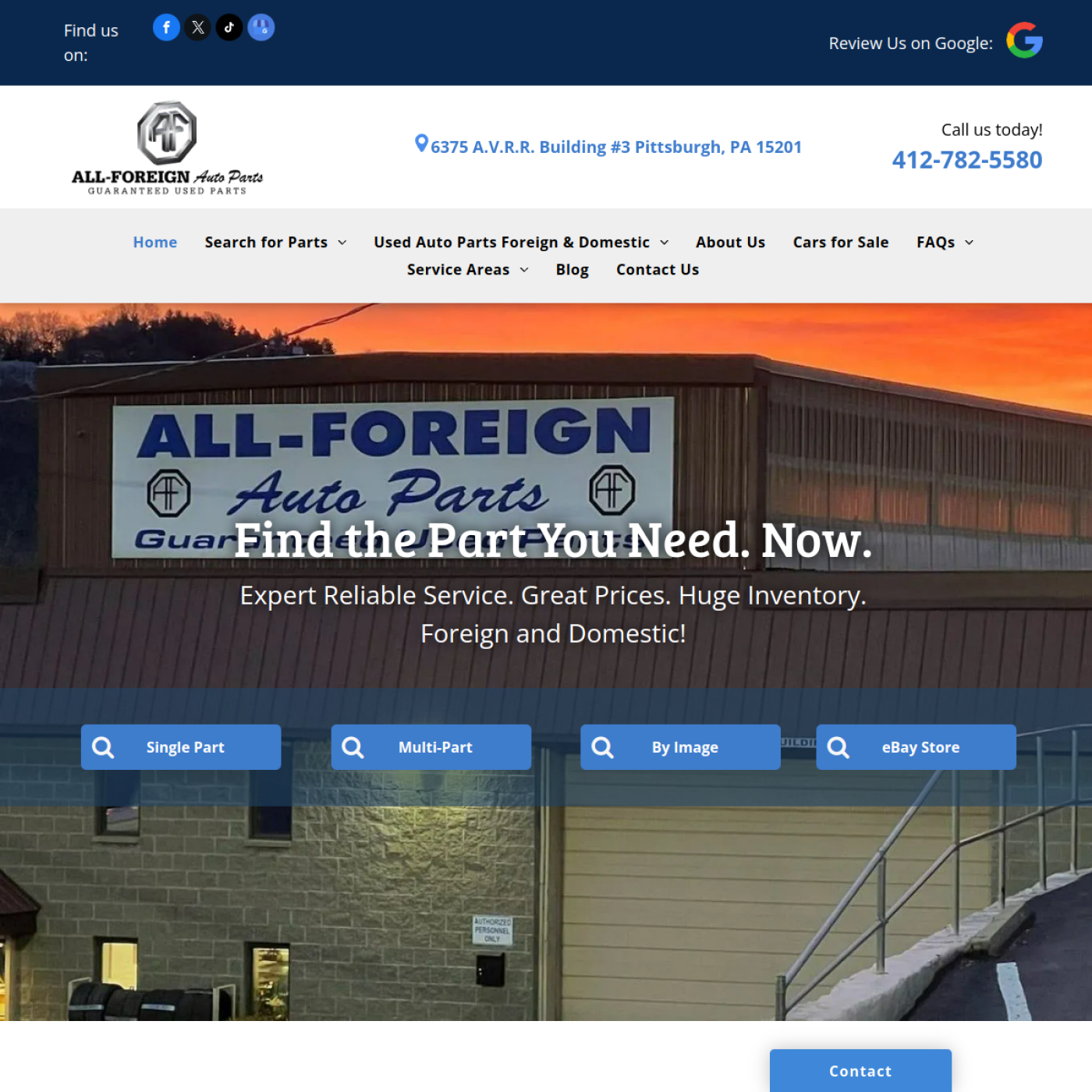 Screenshot of the All Foreign Auto Parts website