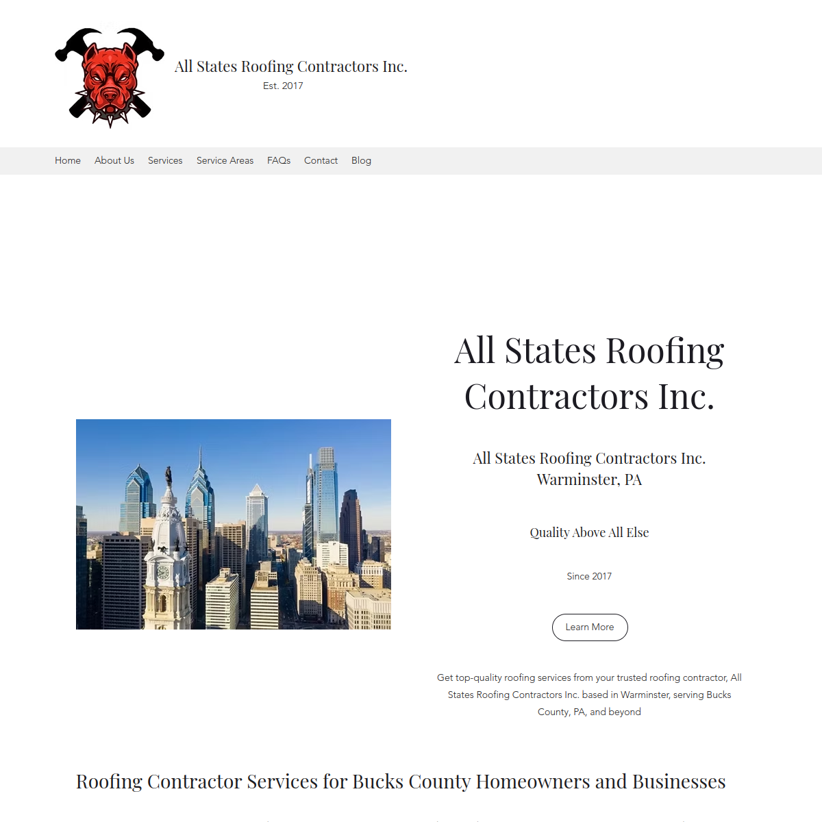 Screenshot of the All States Roofing Contractors Inc. website