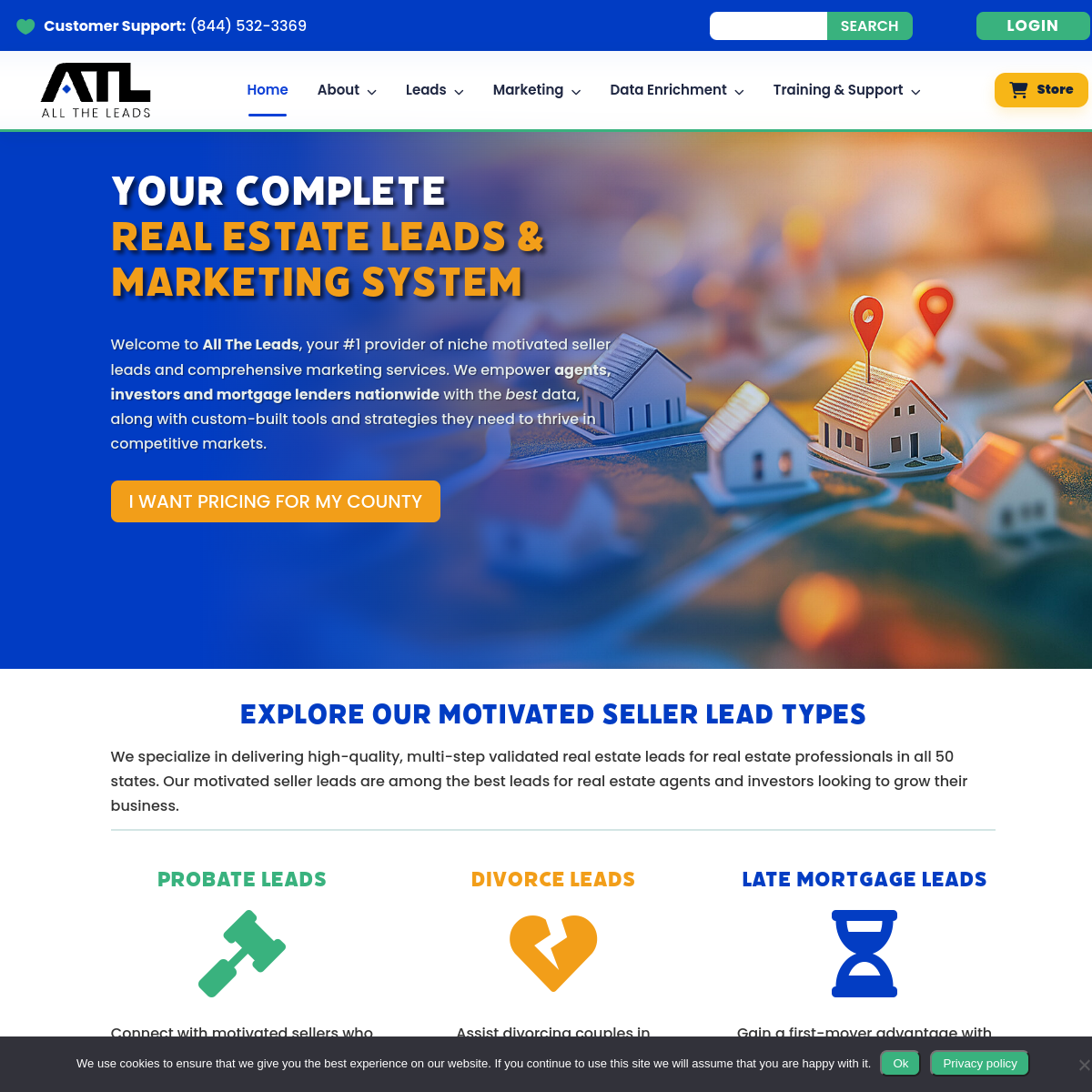 Screenshot of the All The Leads website