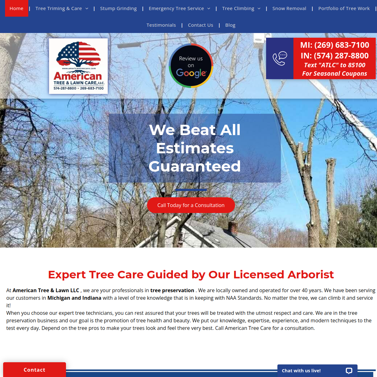 Screenshot of the American Tree  Care website