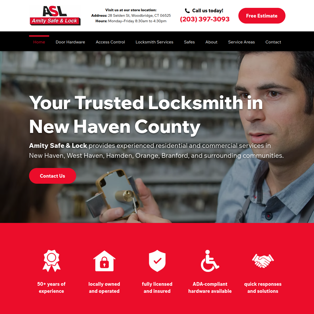 Screenshot of the Amity Safe & Lock Co website