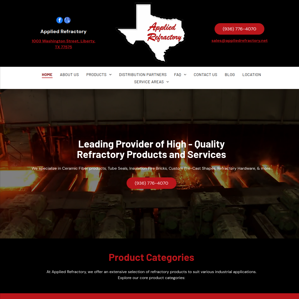 Screenshot of the Applied Refractory website