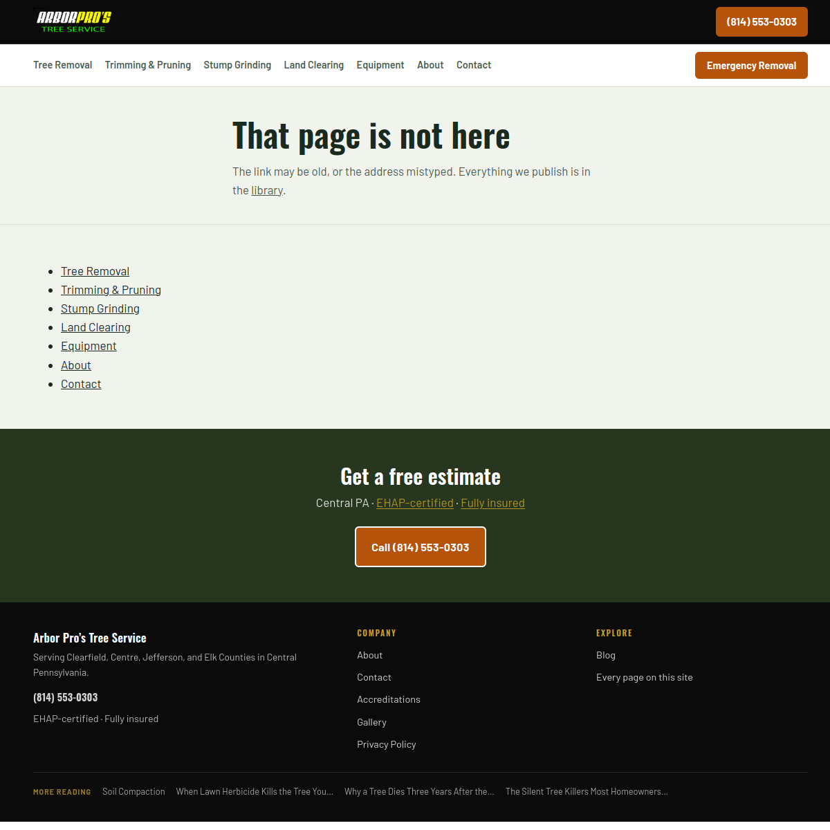 Screenshot of the Arbor Pro's Tree Service website