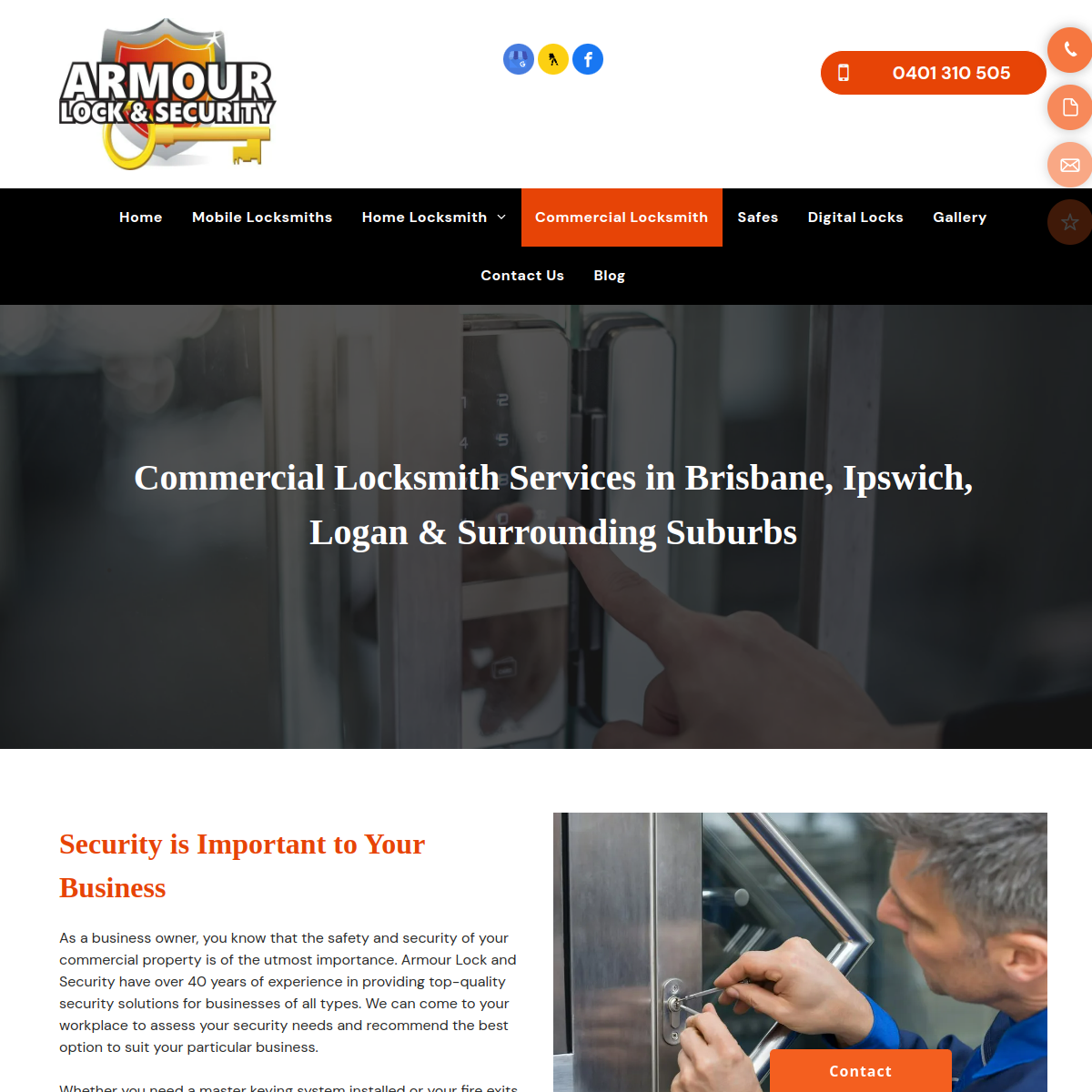 Screenshot of the Armour Lock & Security website