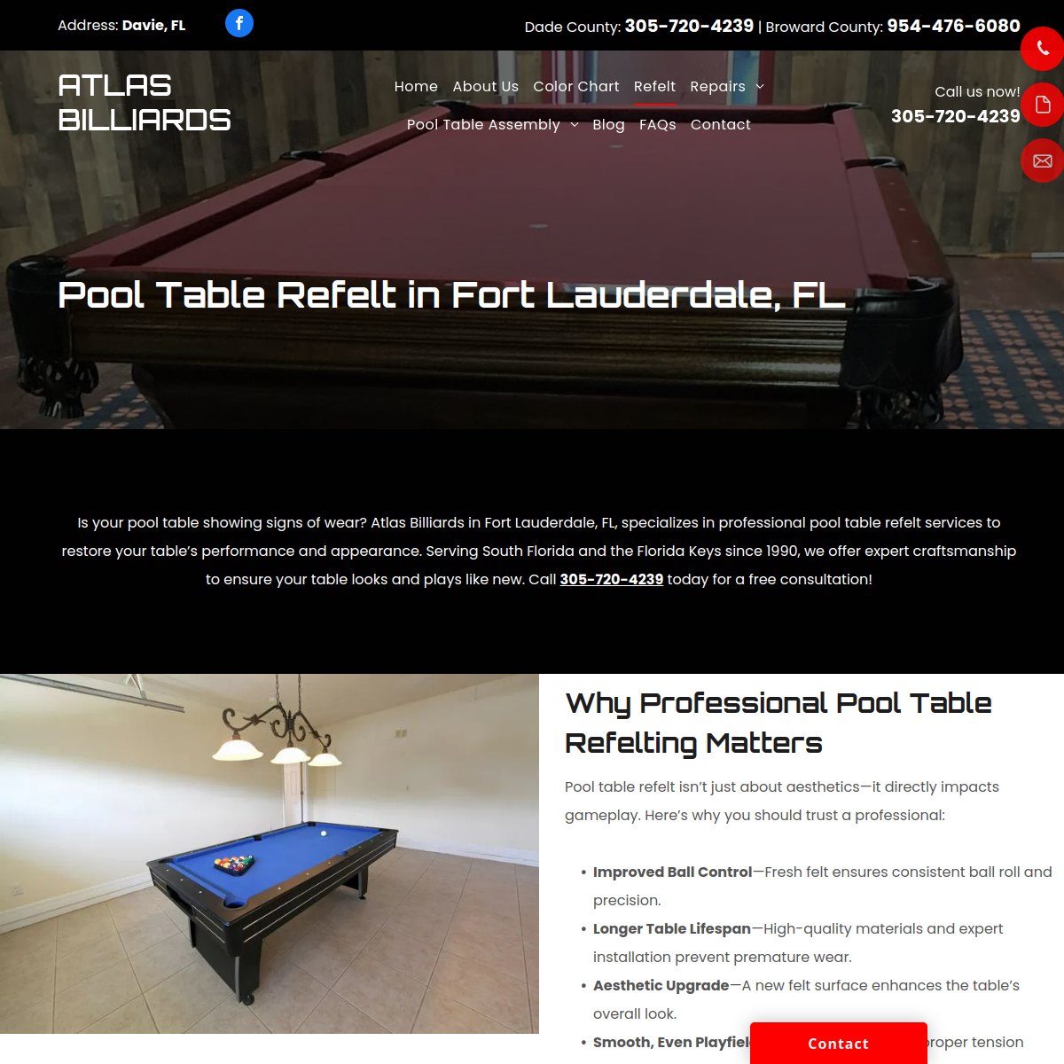Screenshot of the Atlas Billiards website