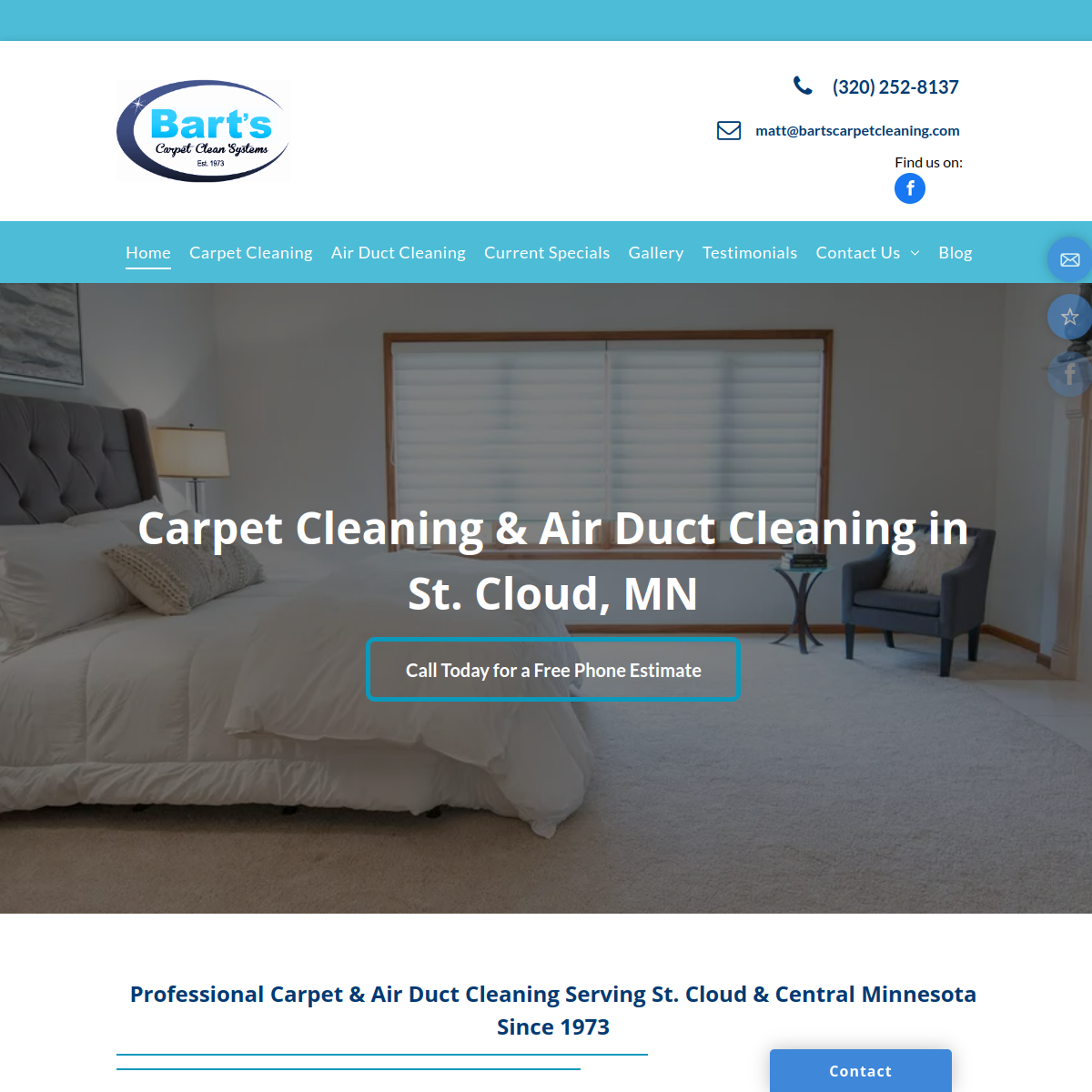 Screenshot of the Bart's Carpet Clean Systems website