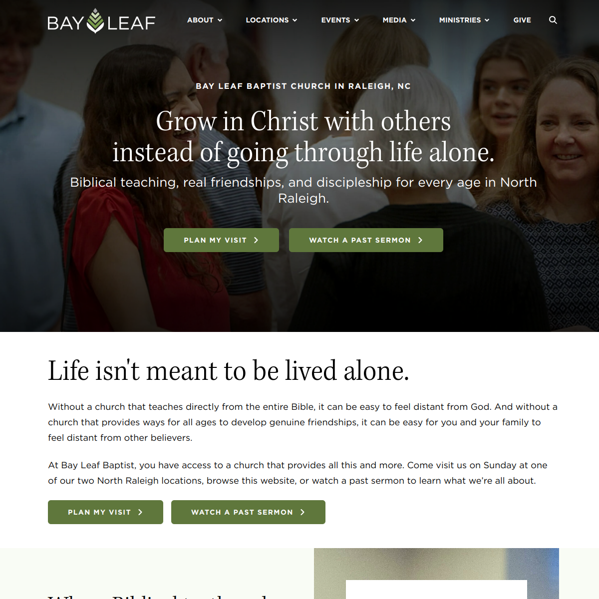 Screenshot of the Bay Leaf Baptist Church at Falls Lake website