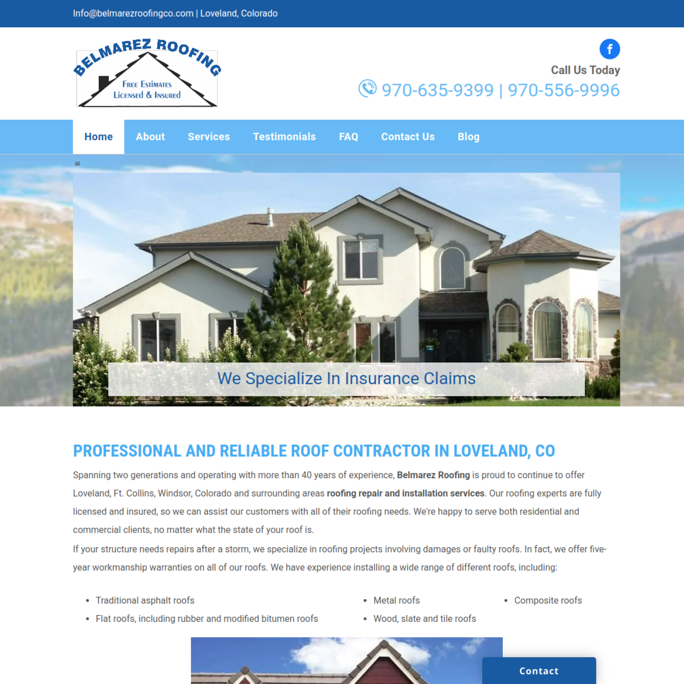 Screenshot of the Belmarez Roofing website