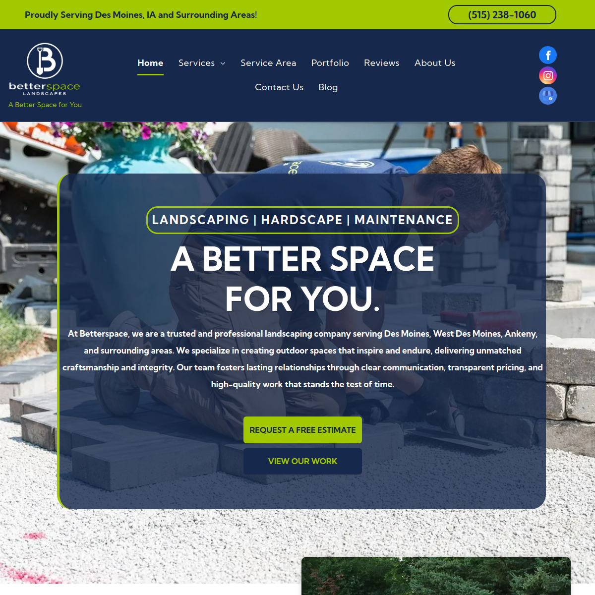 Screenshot of the Betterspace Landscapes LLC website