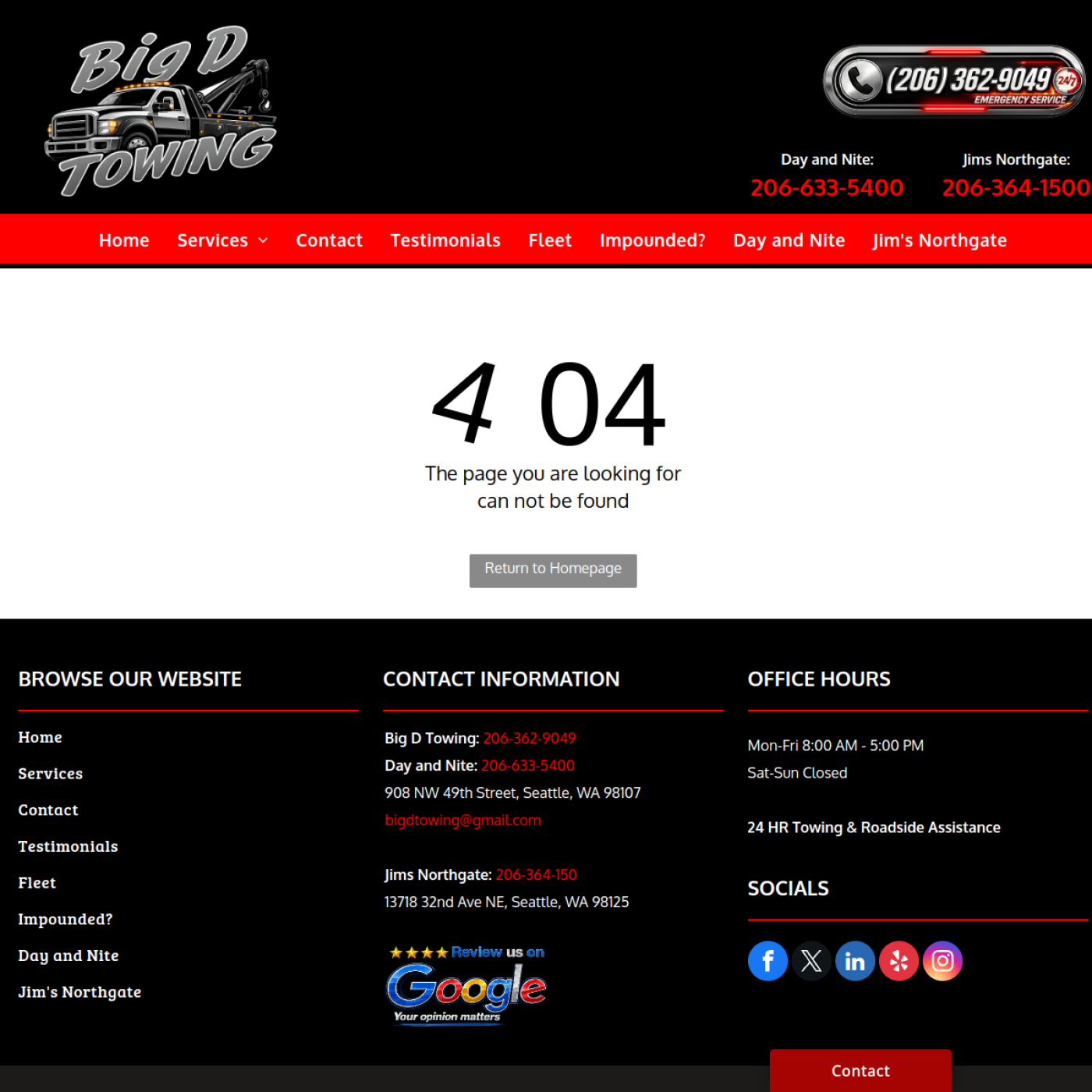 Screenshot of the Big D Towing website